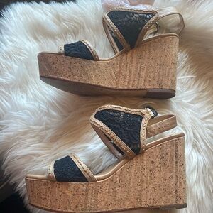 House of Harlow Lace and Leather wedge heel sandal